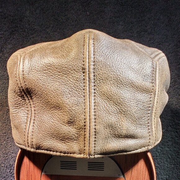 VINTAGE TOP GRAIN LEATHER NEWSPAPER BOY FLAT CAP WITH TWO SNAP BILL OPTION - Picture 3 of 6